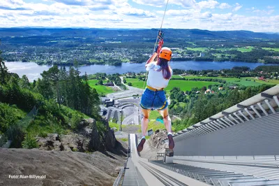 Thrill Seekers' Paradise: Zipline Adventure at Vikersundbakken!