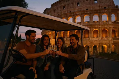 Rome Golf Cart Tour: Prosecco, Colosseum at Night