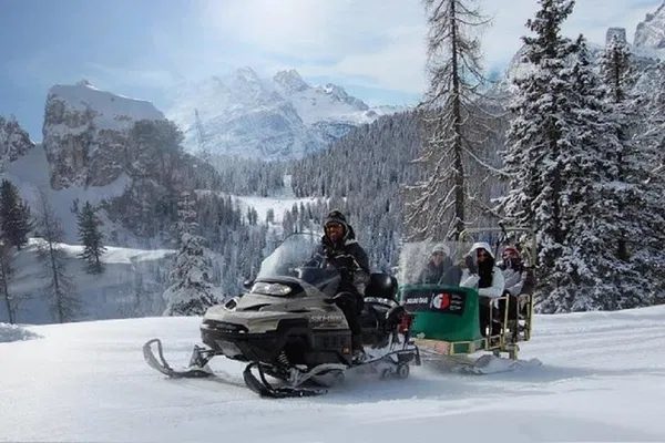 Dolomites Winter Adventure: Snowmobile, Sledding & Scenic Road Tour!