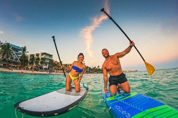 Sunset Paddleboard Adventure: Caribbean Sea Bliss in Playa del Carmen