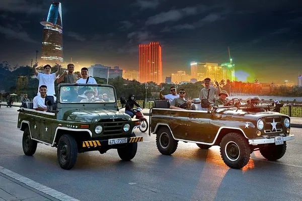 Saigon Nightlife Adventure: Jeep Tour, Seafood Feast & Rooftop Views