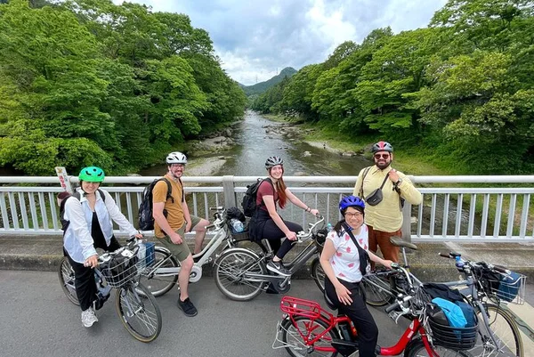 Tokyo E-Bike Tour: River Ride, Waterfall & Hot Spring!